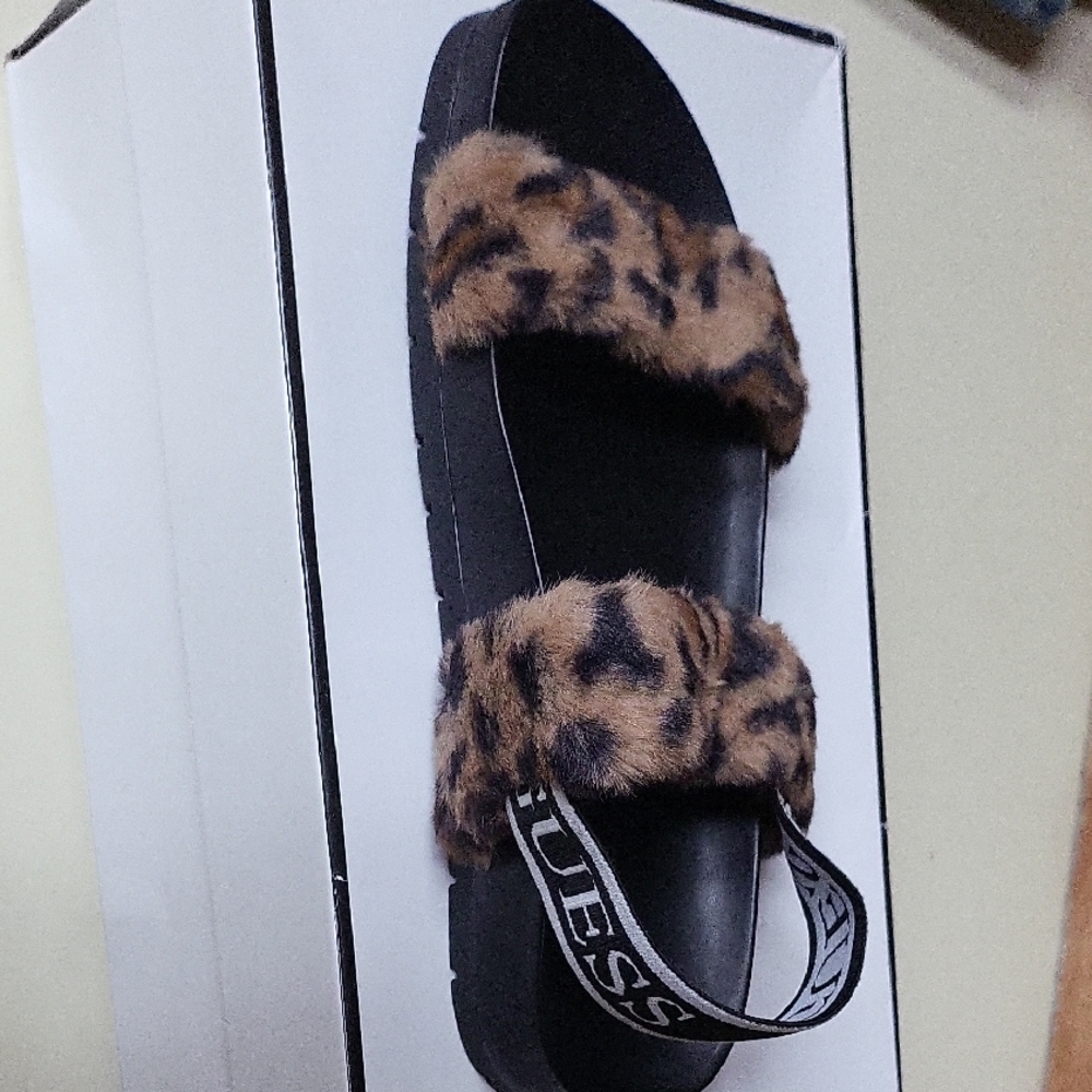 GUESS Black and Brown Leopard Sandals